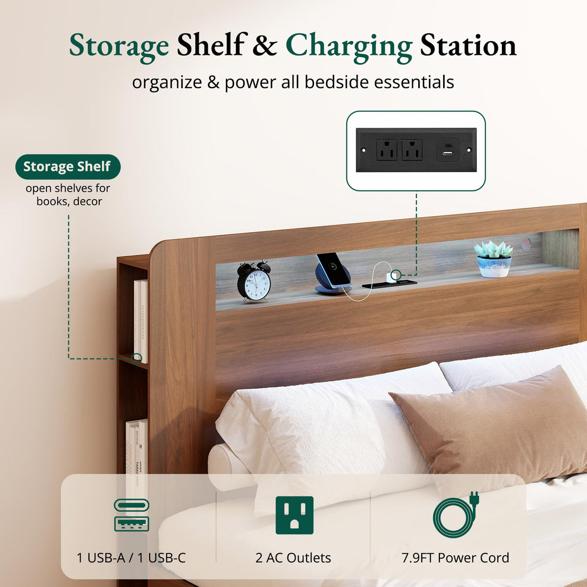 Wood Bed Frame Full with 2 Storage Drawers O596374