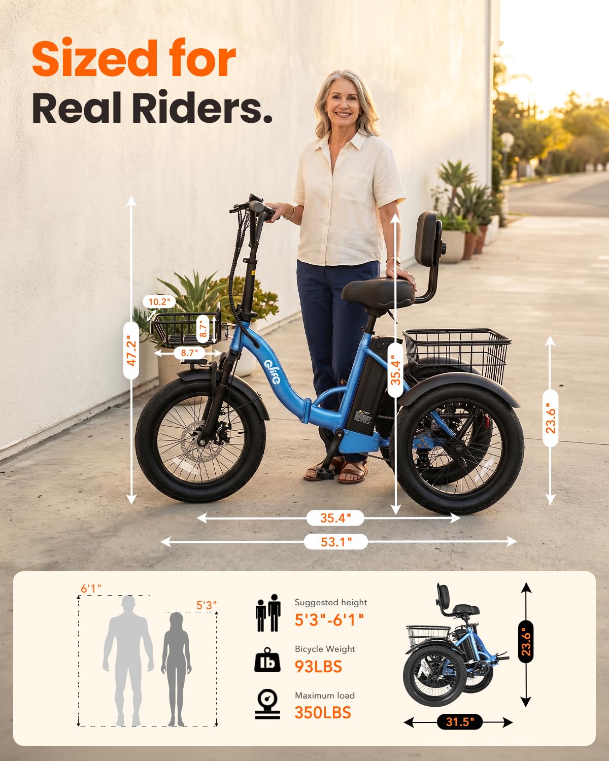 1200W Folding Electric Trike with Cargo Rack F561269
