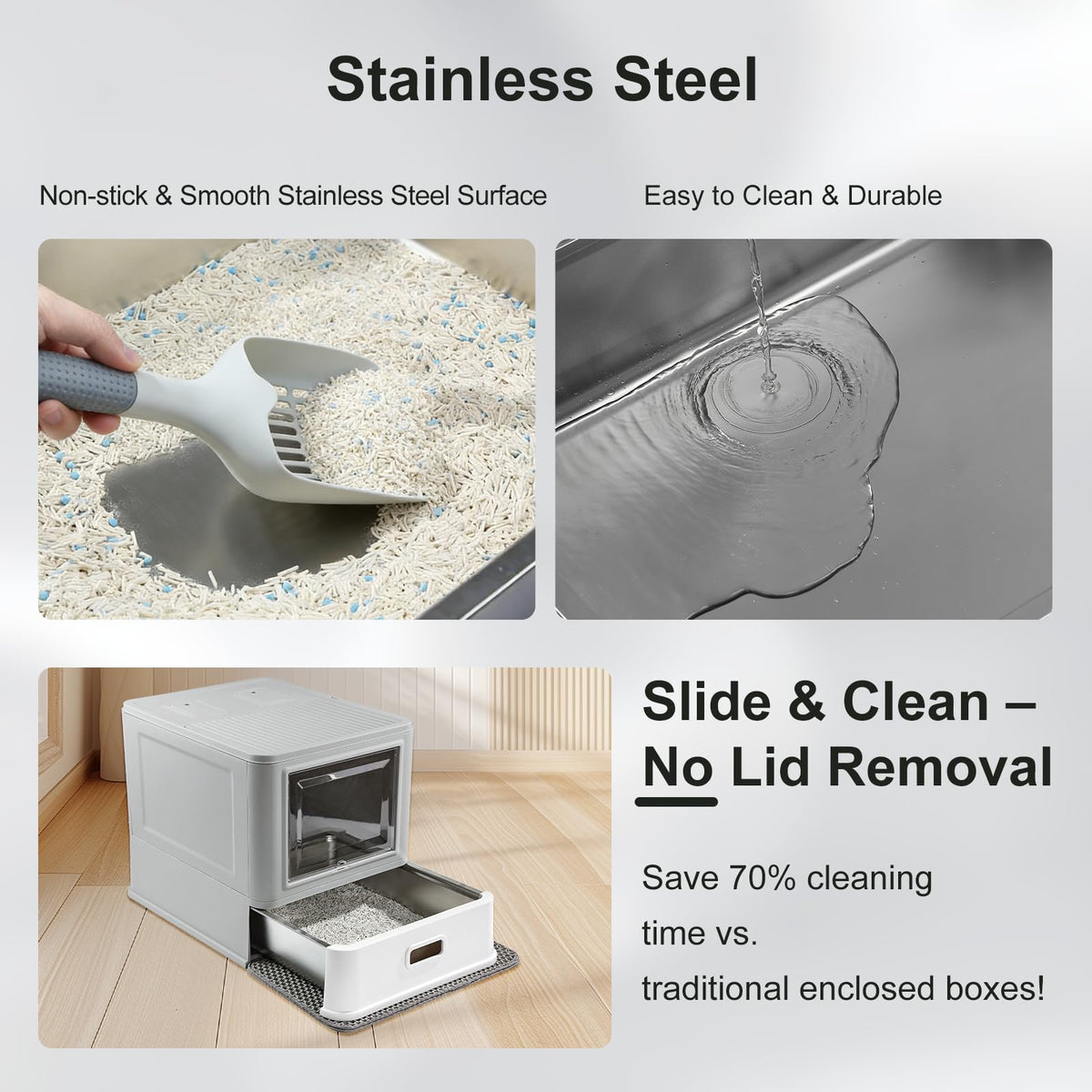Enclosed Stainless Steel Cat Litter Box with Lid T99284