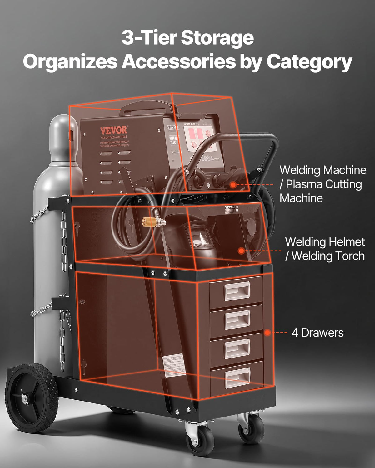 2-Tier 4 Drawers Welding Cart 265 LBS Weight Capacity Q139573