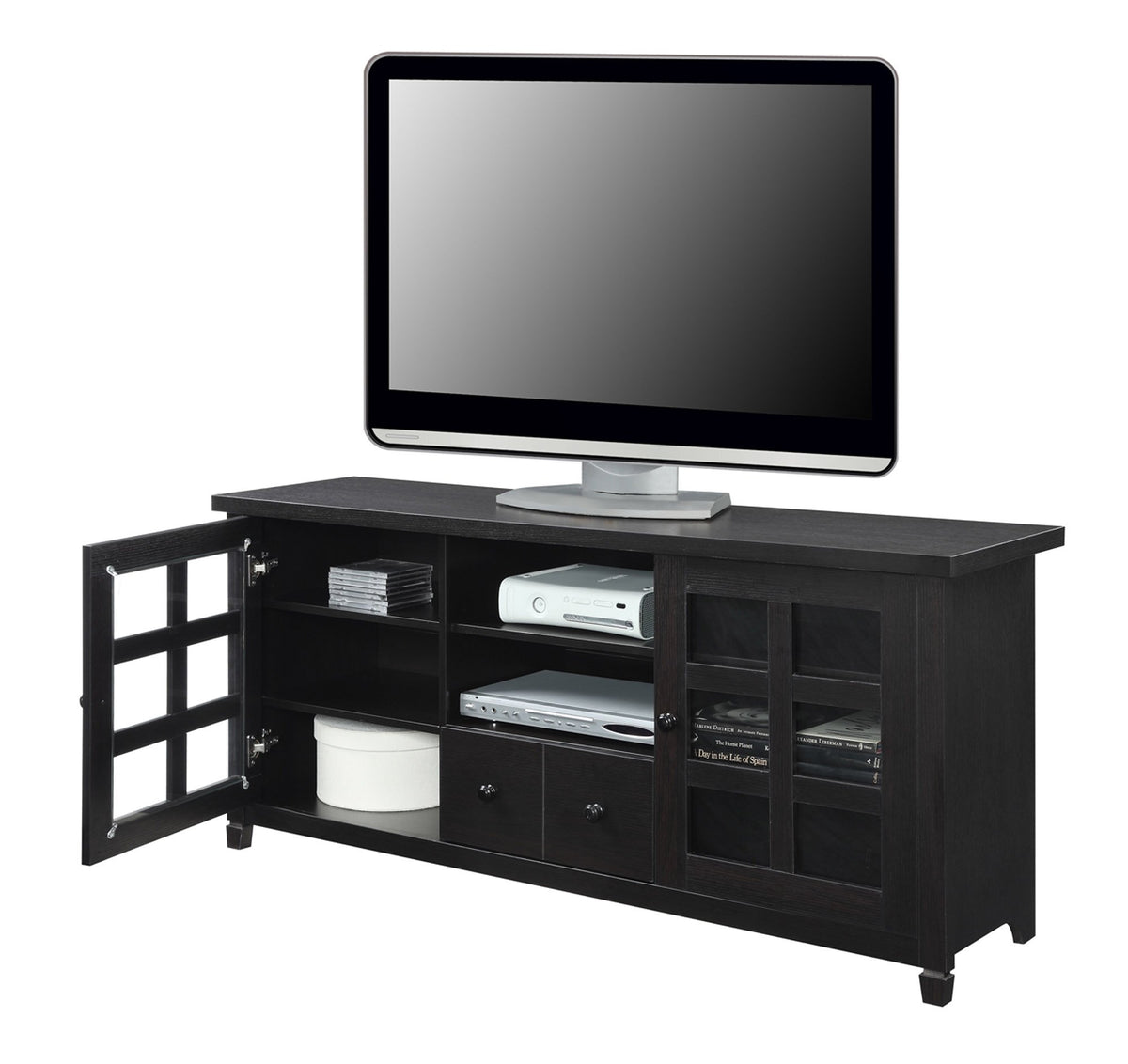 Espresso 1 Drawer TV Stand with Storage Cabinets and Shelves Q5892
