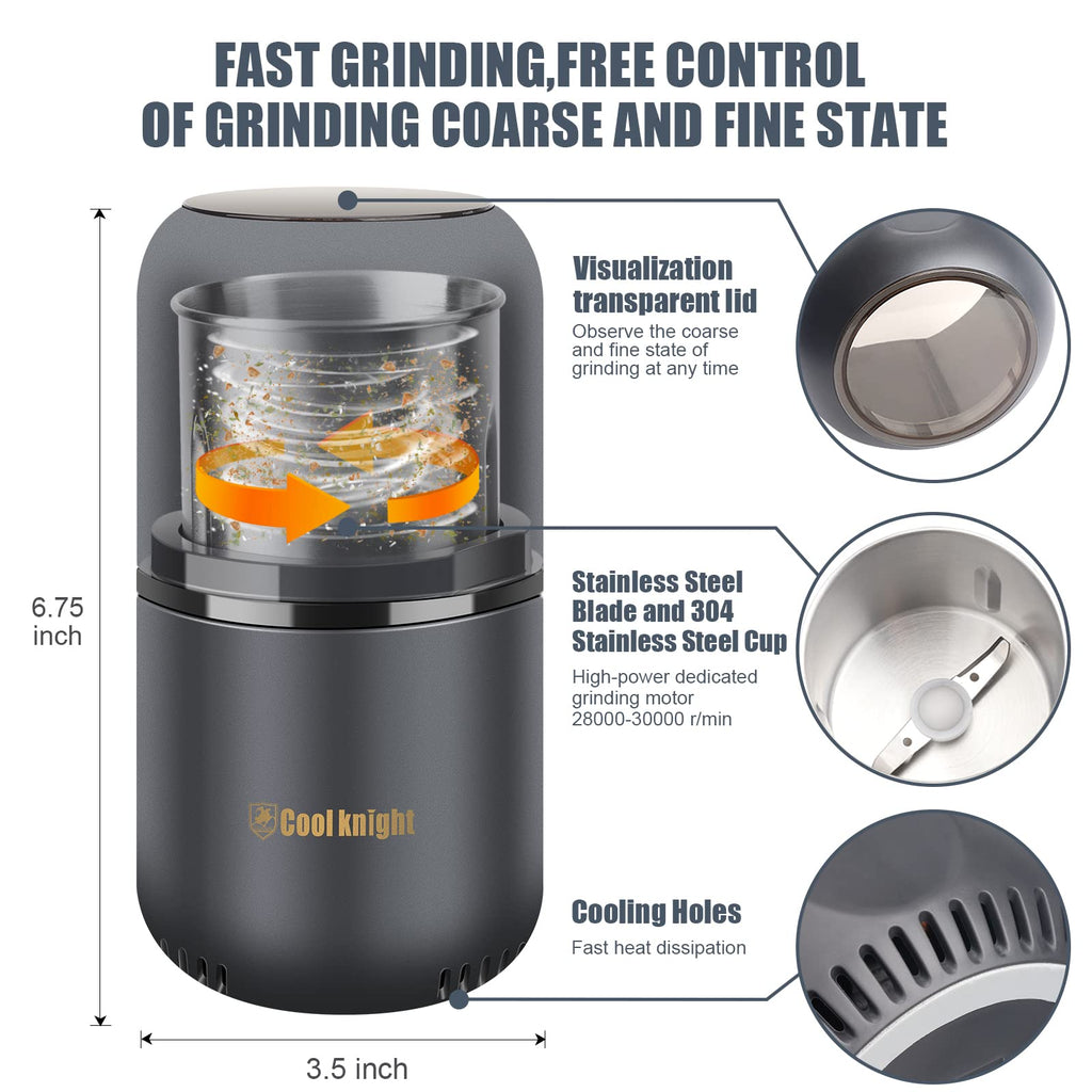 Electric Herb Grinder with Pollen Catcher 7.5" Grey T1115