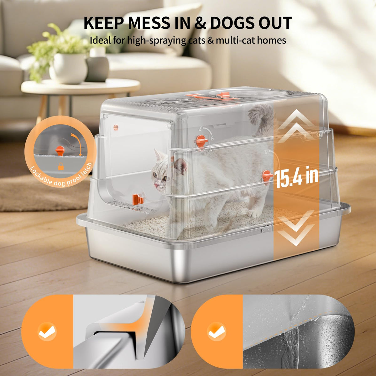Stainless Steel Extra Large Enclosed Cat Litter Box Y927812