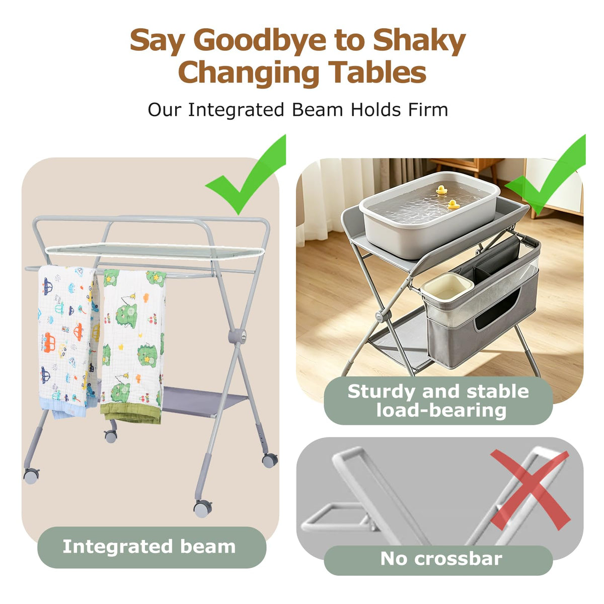 Baby Changing Table with Wheels, Portable Adjustable Folding Diaper Station with Storage E70553