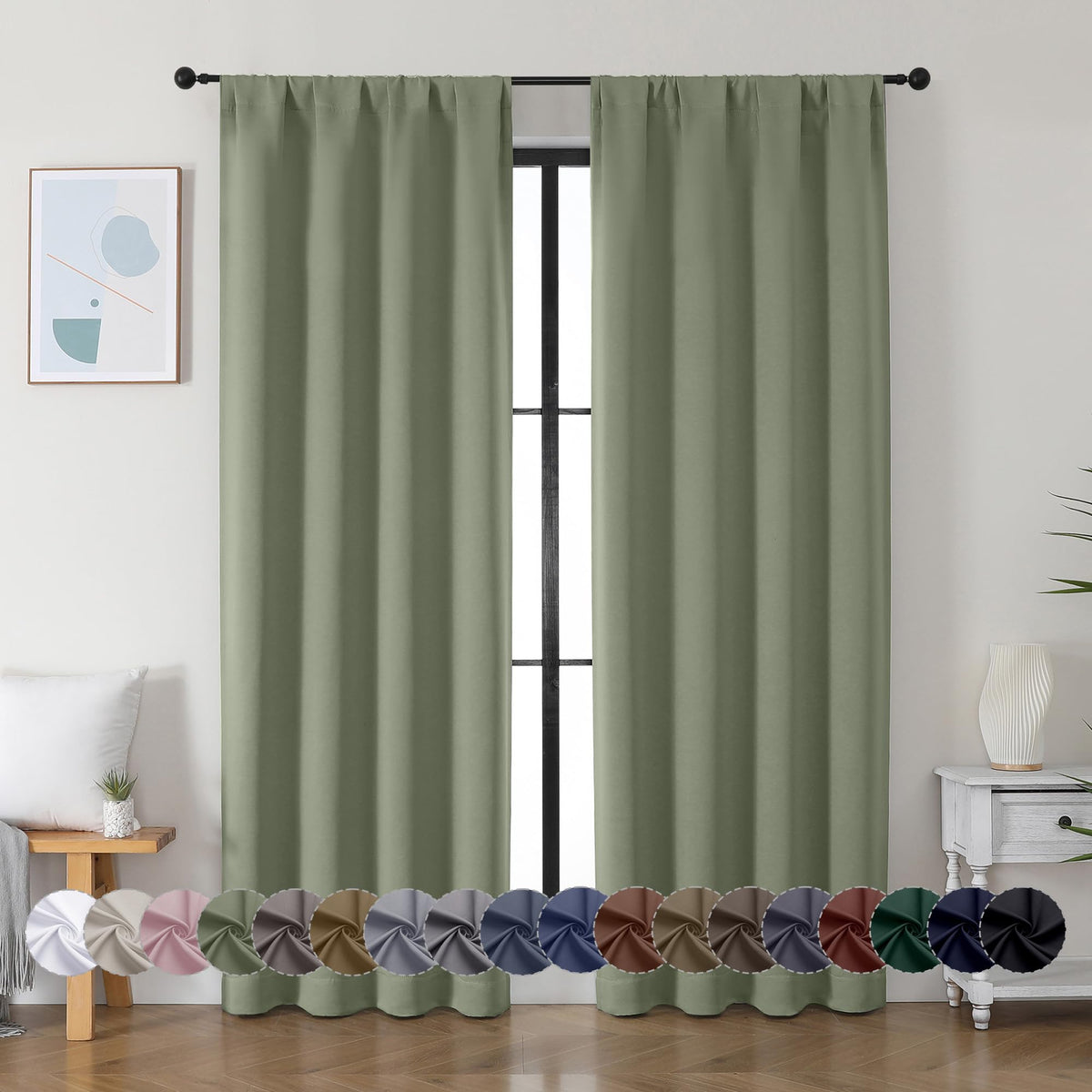 Sage Green Blackout Curtains, 72 Inch, 2 Panels Set R31915