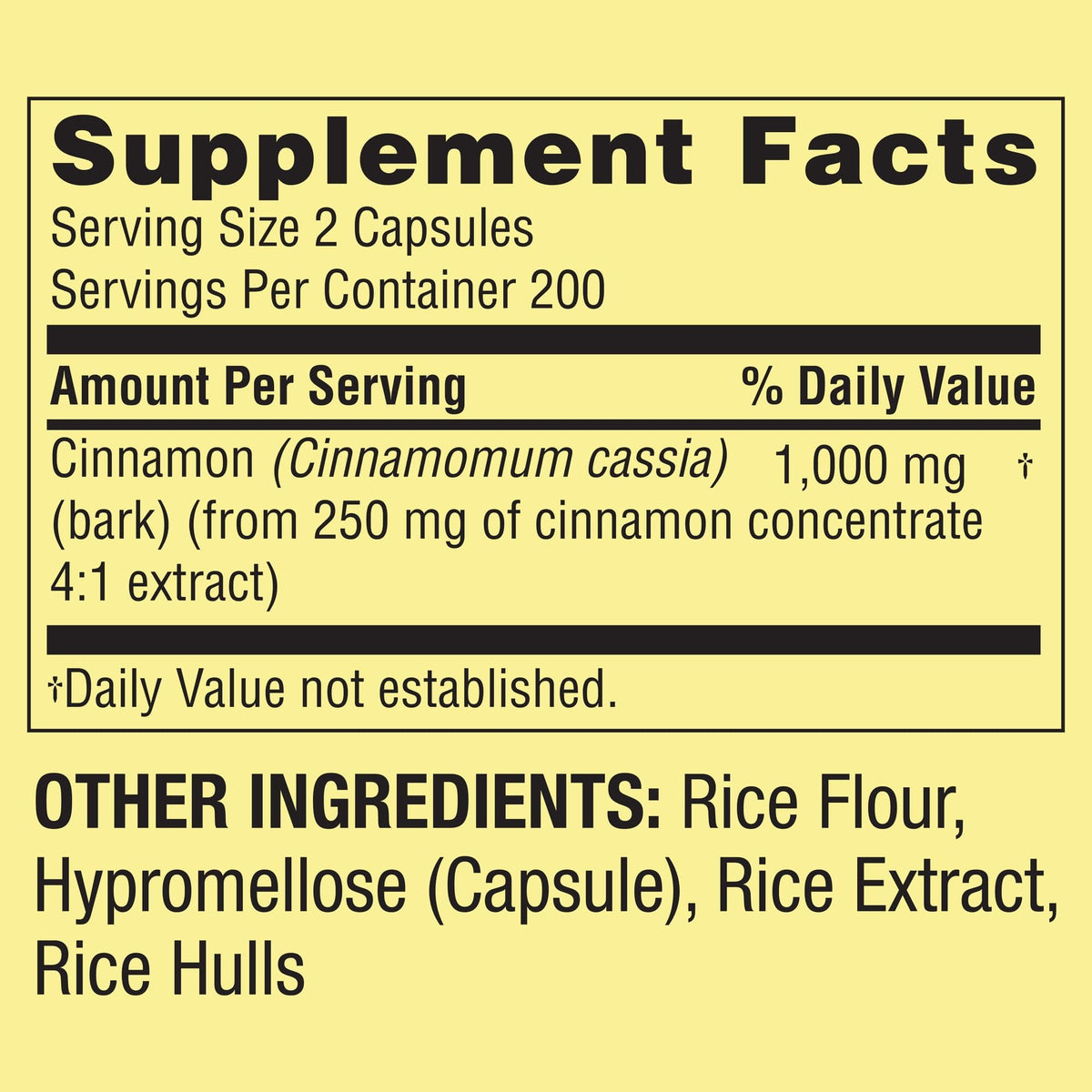 Cinnamon 1000 mg Vegetarian Capsules Herbal Supplement W85330