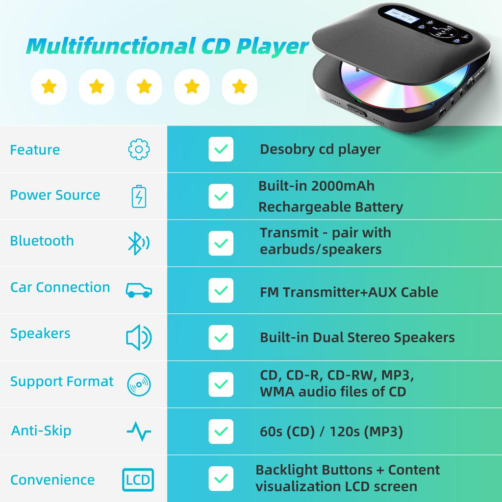 Portable CD Player with Bluetooth V9564