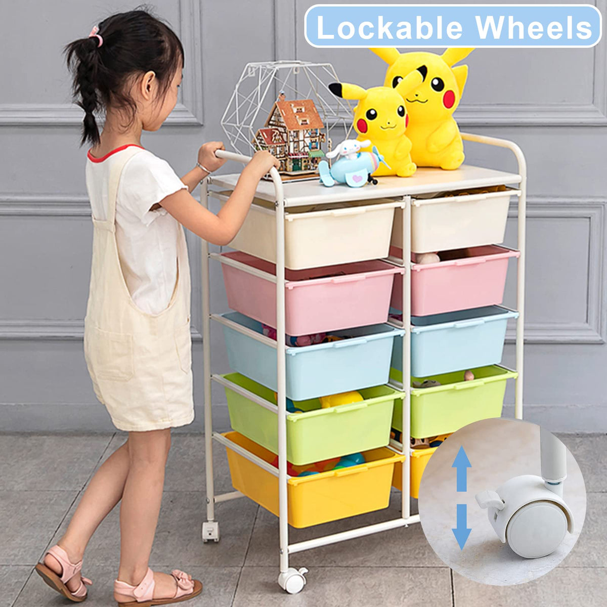 10 Drawers Rolling Plastic Storage Cart with Metal Frame Y4688