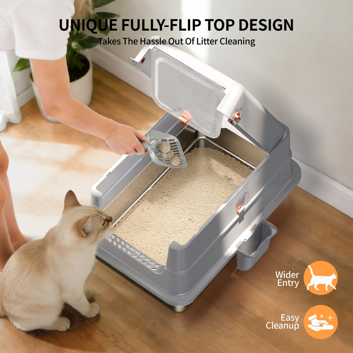 Stainless Steel Extra Large Enclosed Cat Litter Box Y927812