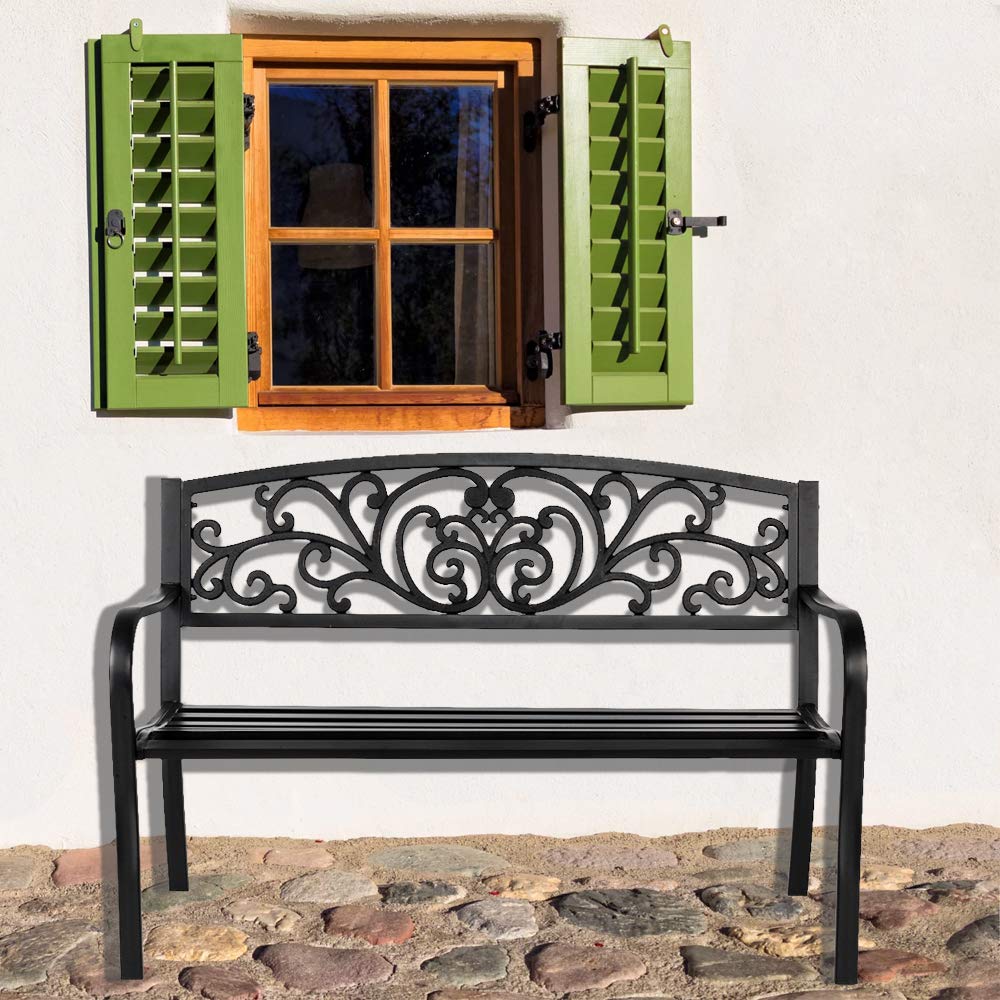 50" Black Metal Patio Bench J617