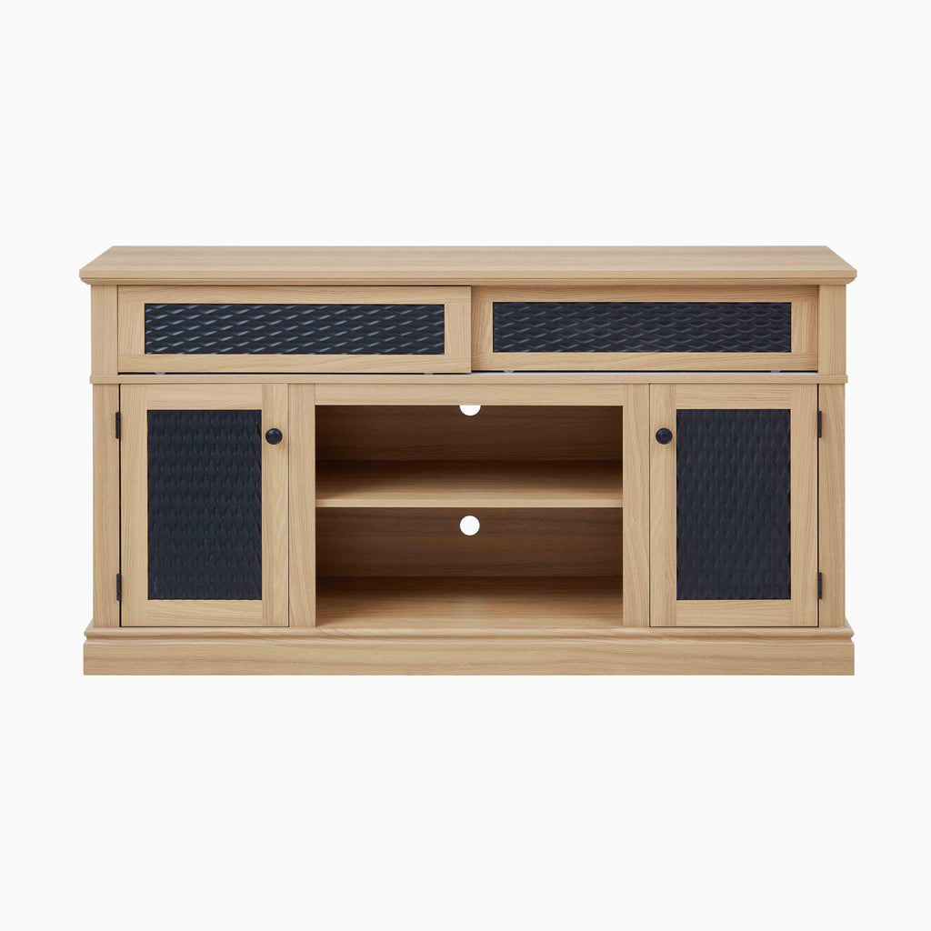 58 Inch Light Oak TV Stand with Sliding Doors F13876