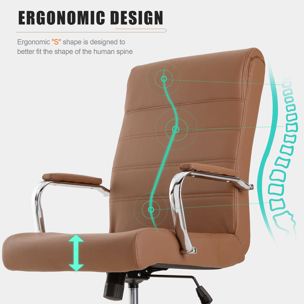 Brown Leather High Back Office Chair with Armrest E8212