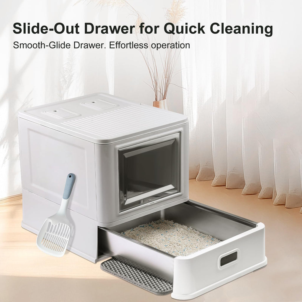 Enclosed Stainless Steel Cat Litter Box with Lid T99284