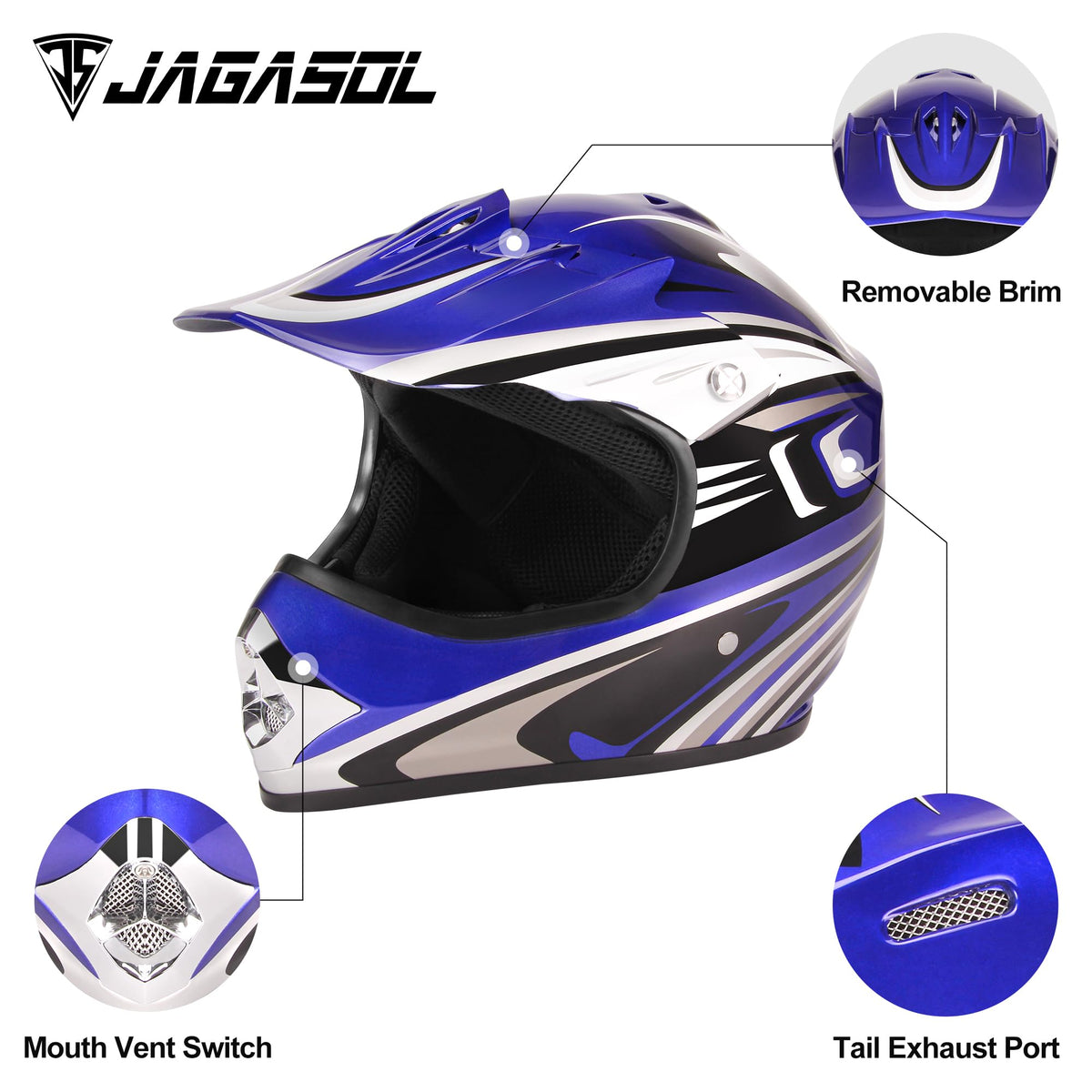 Youth Motocross Offroad Dirt Bike Helmet with Goggles DOT Approved I35683