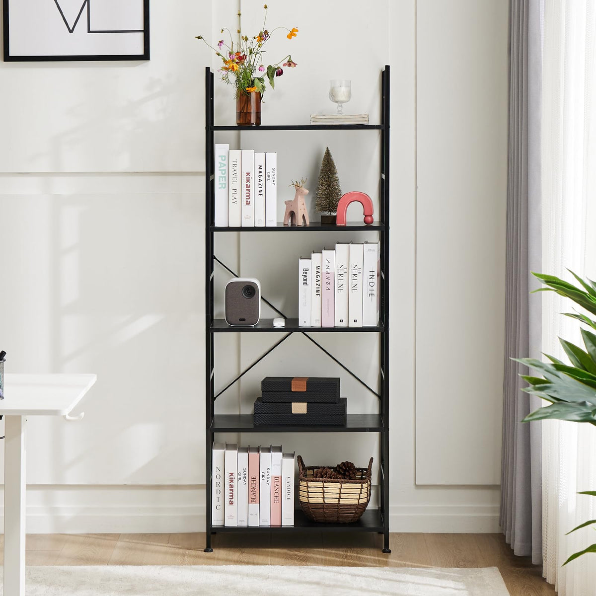5 Tiers Freestanding Tall Bookshelf F275571