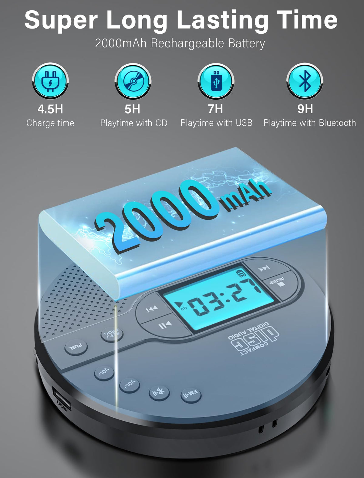 Portable CD Player with Bluetooth USB AUX FM Y381299
