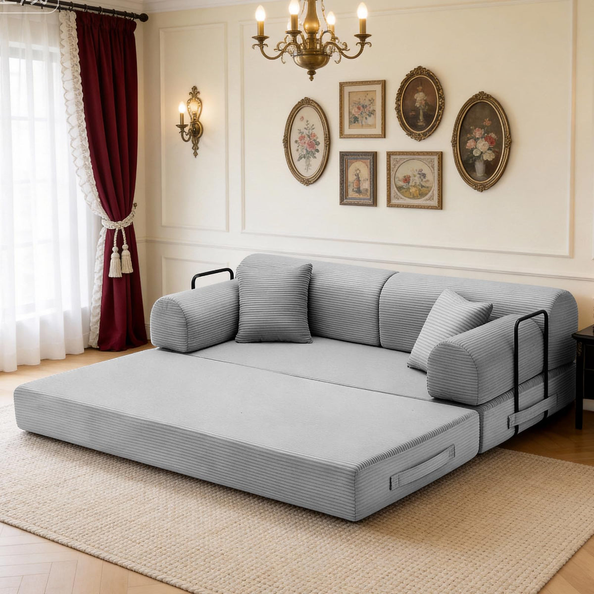 Light Gray Corduroy Convertible Sofa Bed O759303