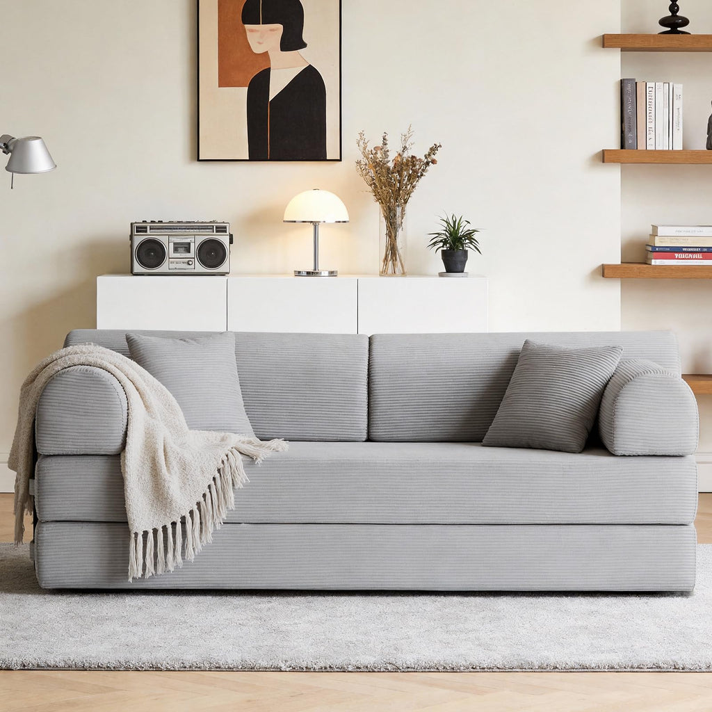 Light Gray Corduroy Convertible Sofa Bed O759303