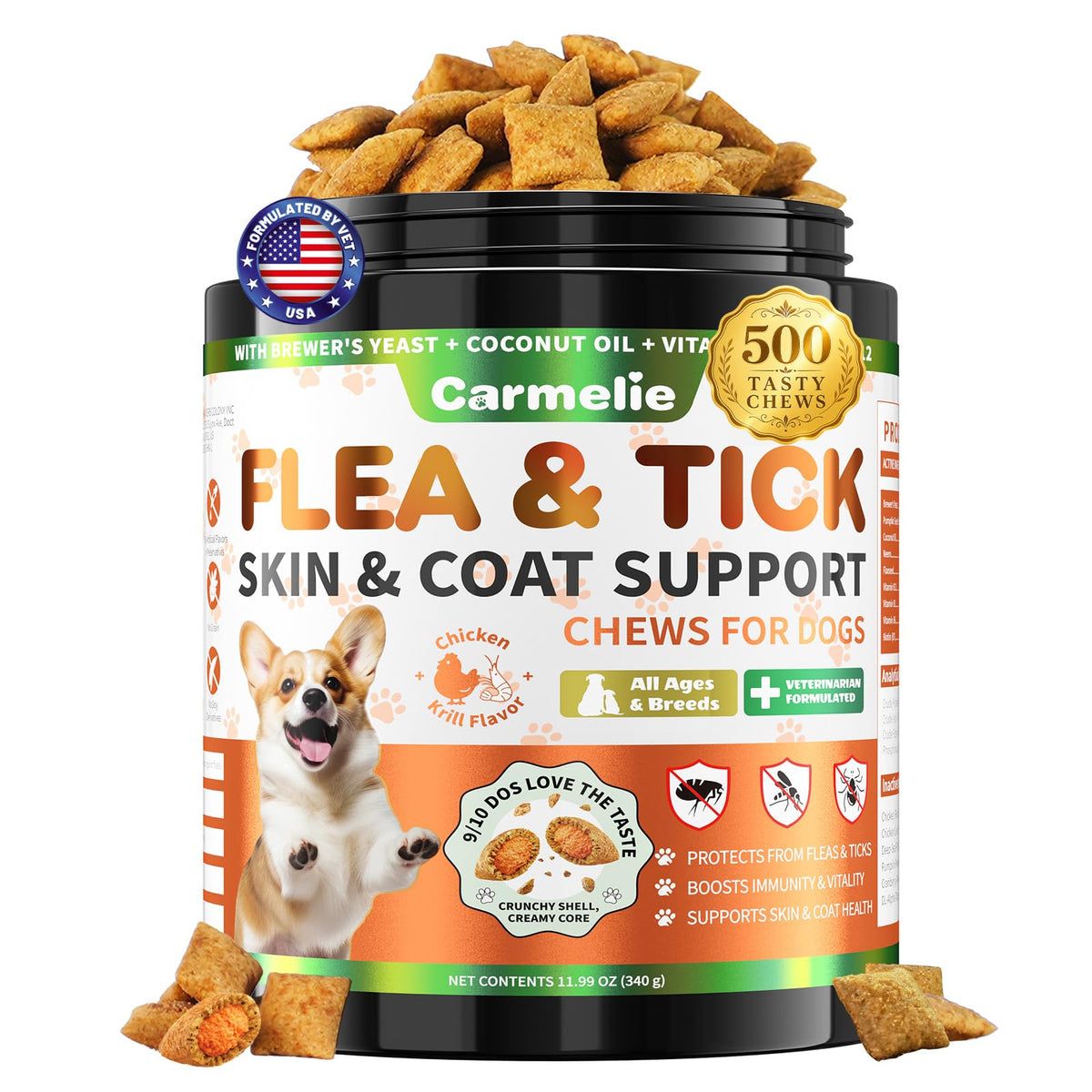 Flea and Tick Prevention for Dogs Chewables with Multivitamins, 500ct J797