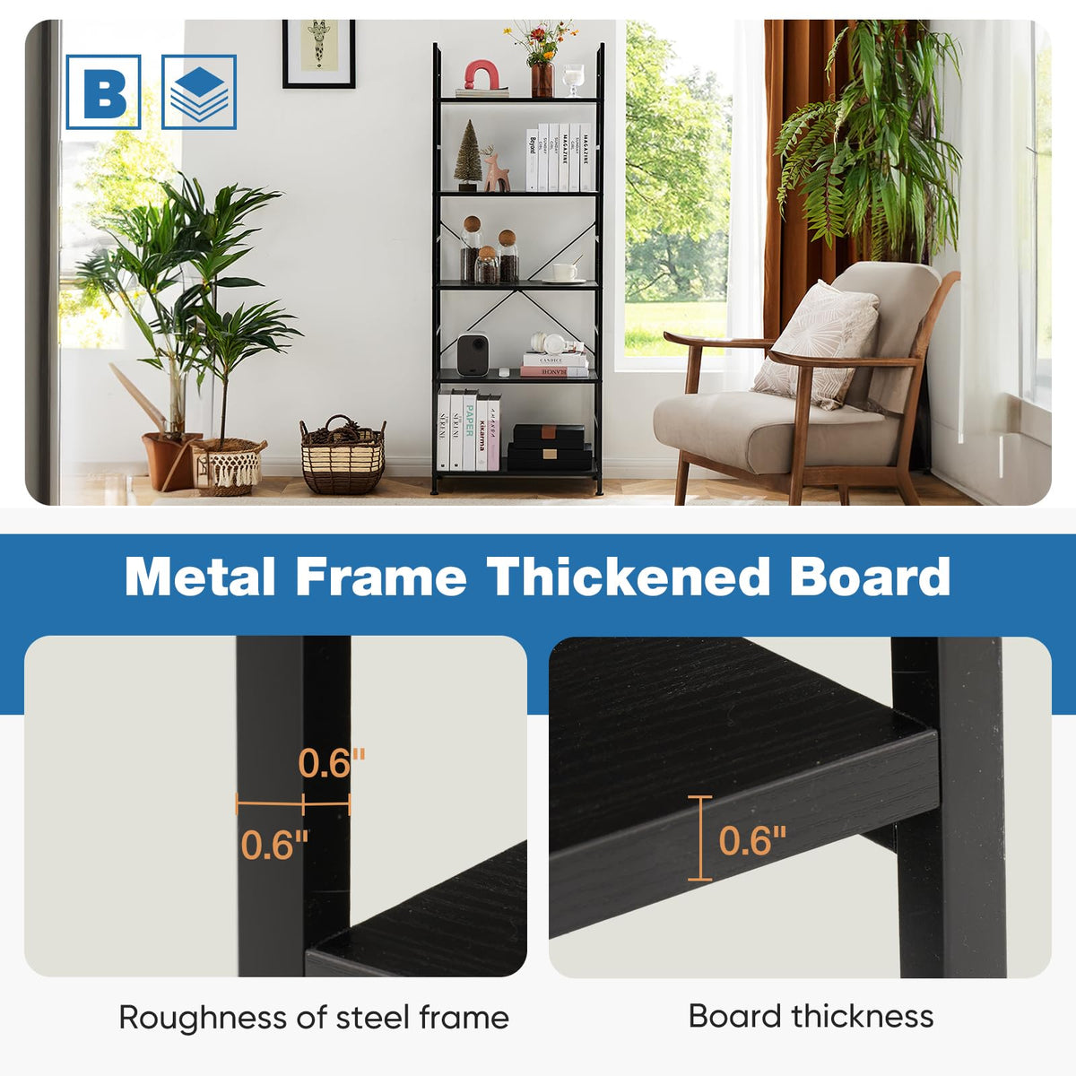 5 Tiers Freestanding Tall Bookshelf F275571