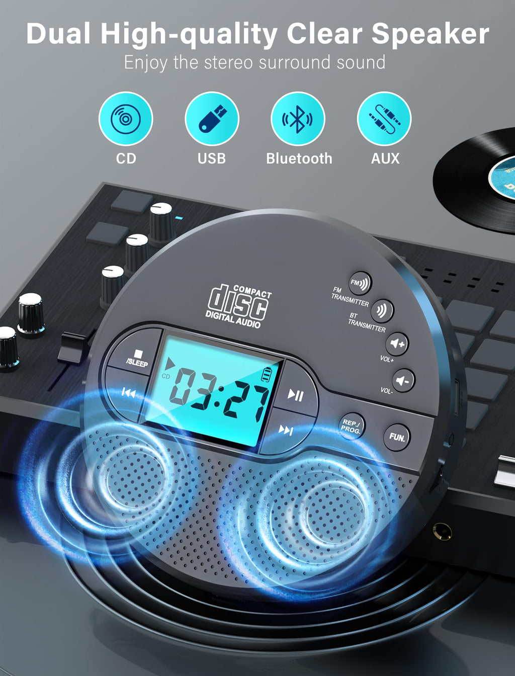 Portable CD Player with Bluetooth USB AUX FM Y381299