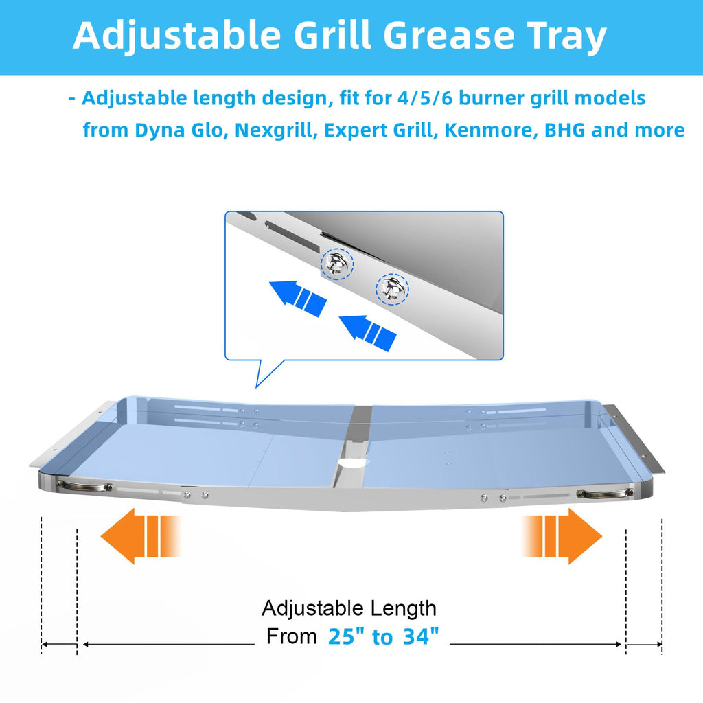 Adjustable Stainless Steel Grill Grease Tray with Catch Pan M297
