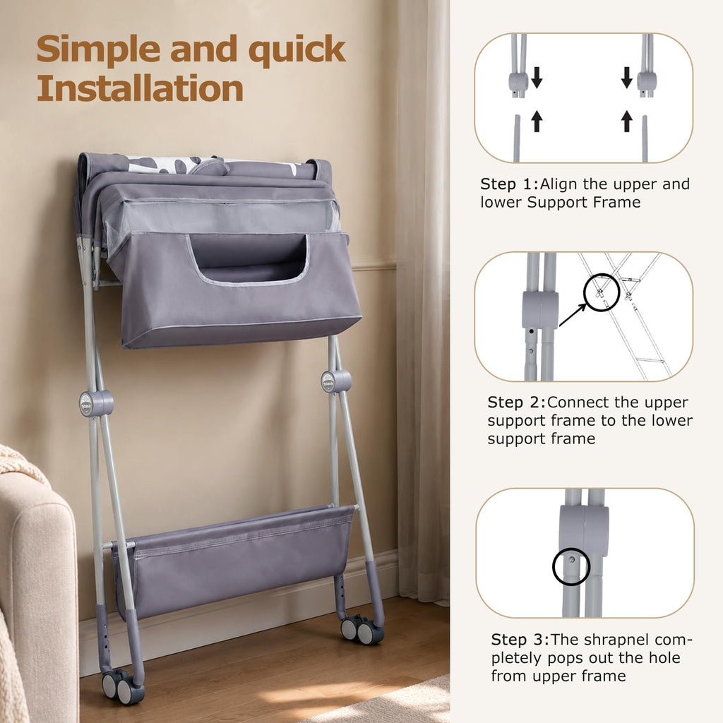 Baby Changing Table with Wheels, Portable Adjustable Folding Diaper Station with Storage E70553
