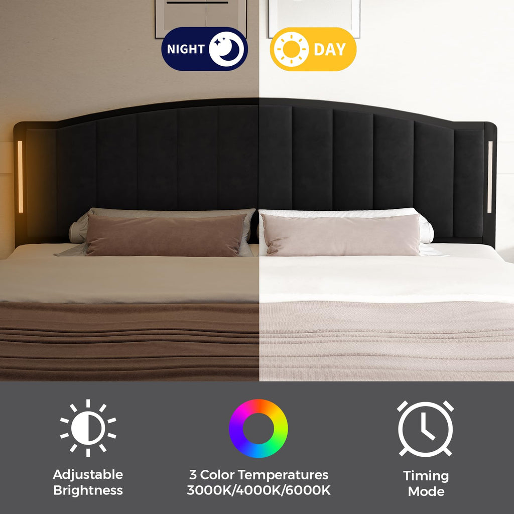 Upholstered Tufting Headboard Queen Size with Lights N38877