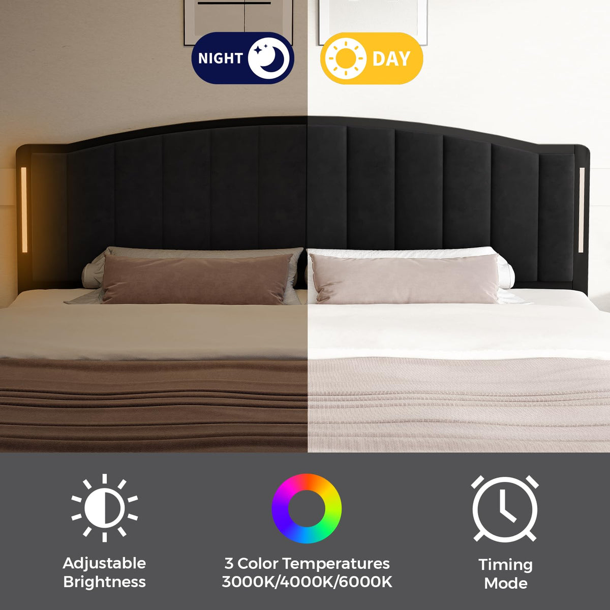Upholstered Tufting Headboard Queen Size with Lights N38877