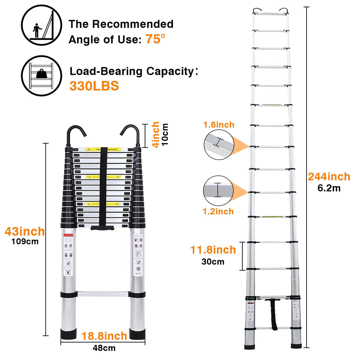 Aluminum Telescoping Ladder 20 FT 330 Lb Capacity U46050
