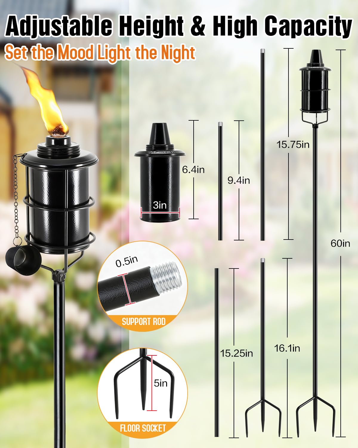 4 Pcs 59In 16oz Metal Citronella Torches M5350