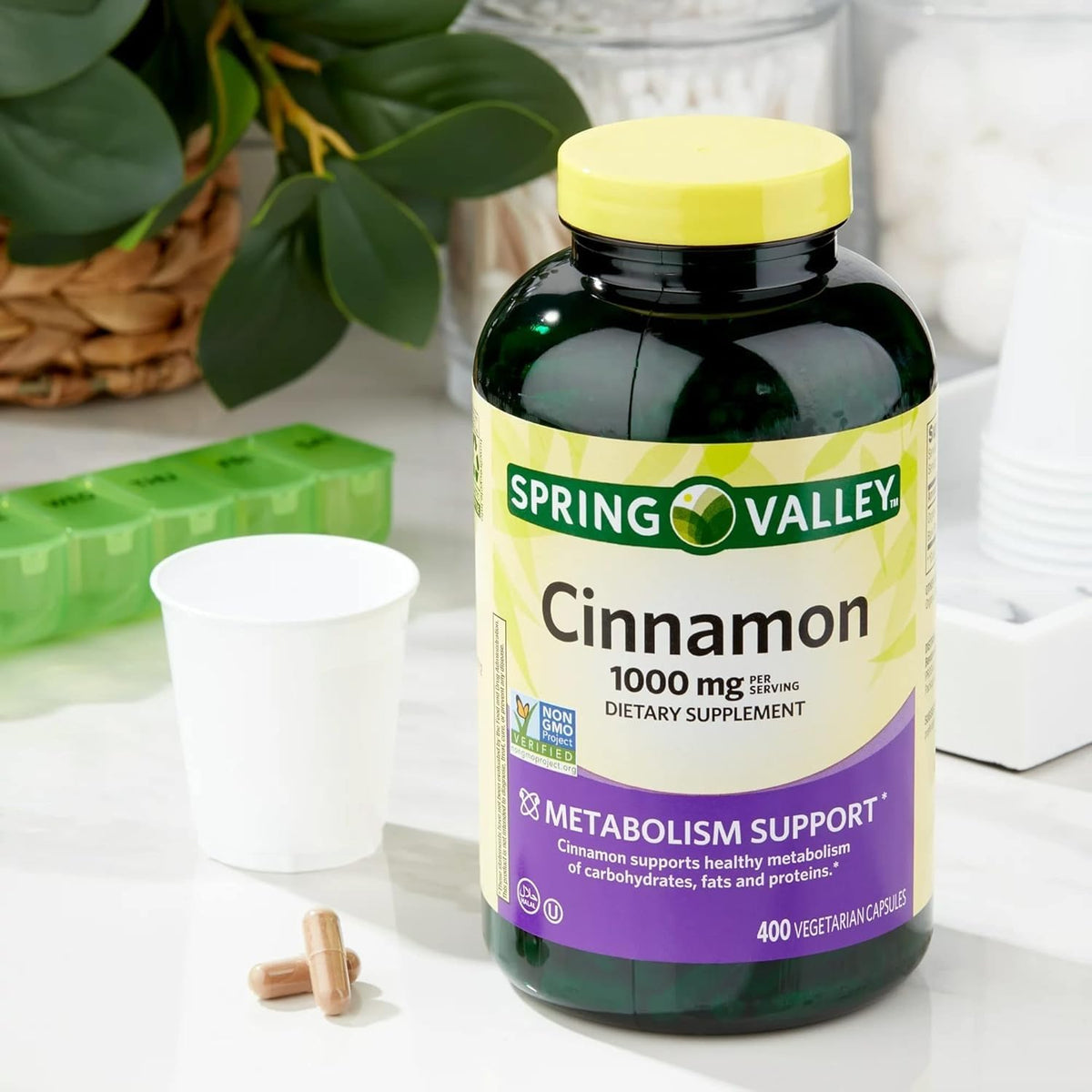 Cinnamon 1000 mg Vegetarian Capsules Herbal Supplement W85330