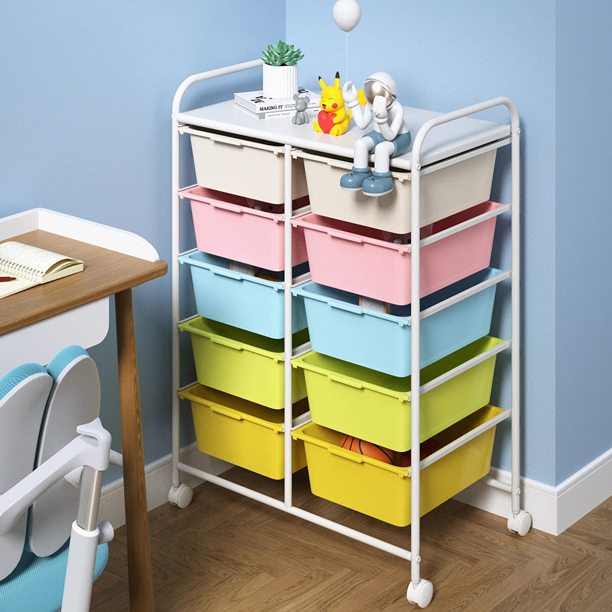 10 Drawers Rolling Plastic Storage Cart with Metal Frame Y4688