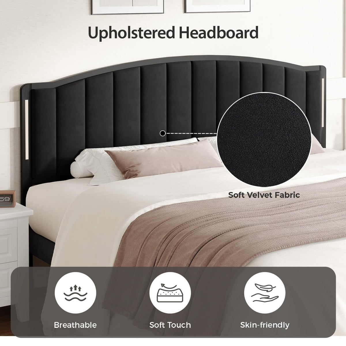 Upholstered Tufting Headboard Queen Size with Lights N38877