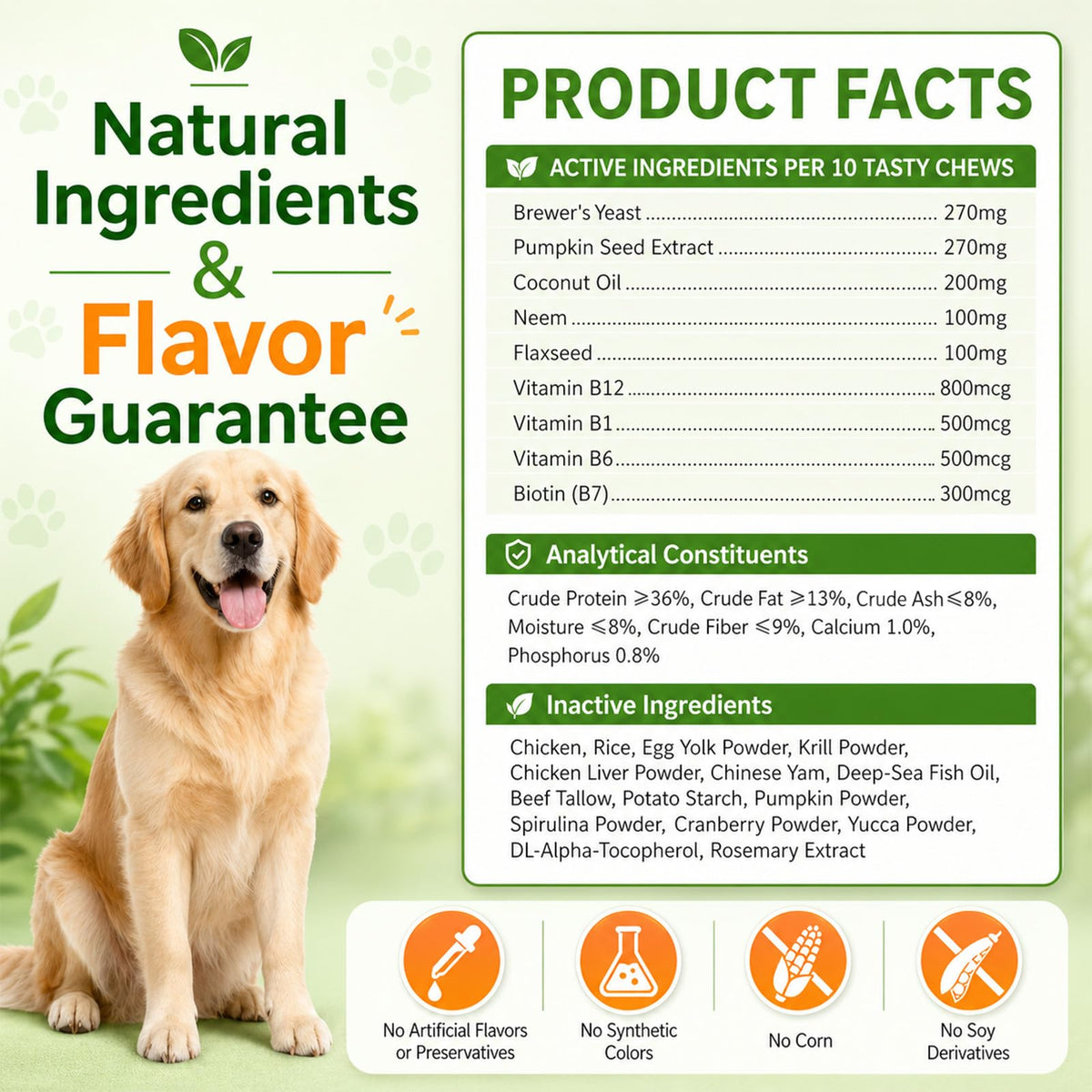 Flea and Tick Prevention for Dogs Chewables with Multivitamins, 500ct J797