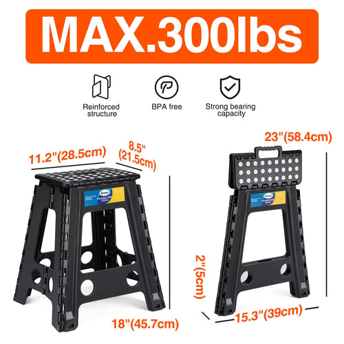 18" Non-Slip Folding Step Stool 300 lbs Black U5364