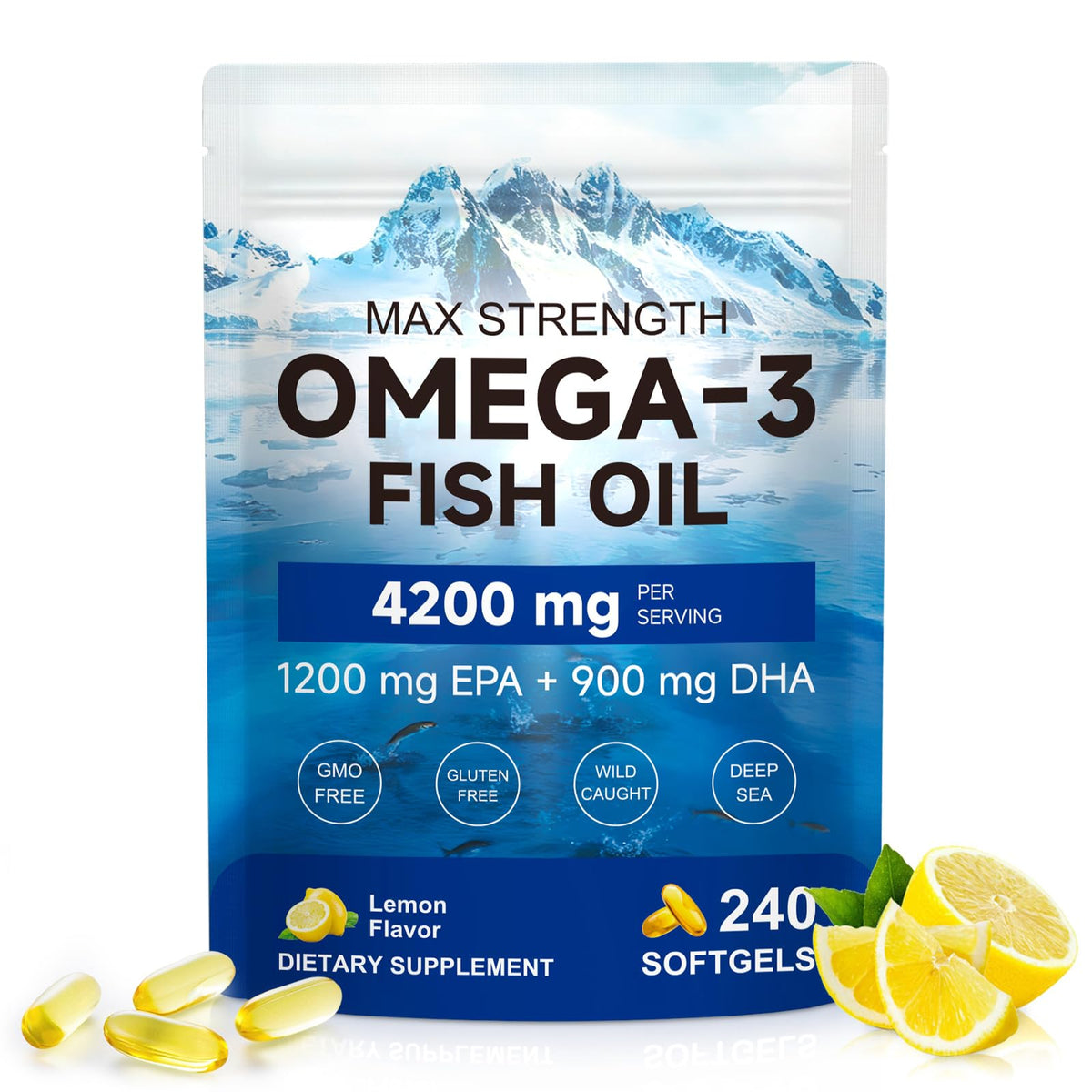 Omega 3 Fish Oil 4200 mg Per Serving 1200 mg EPA 900 mg DHA Lemon Flavor F644