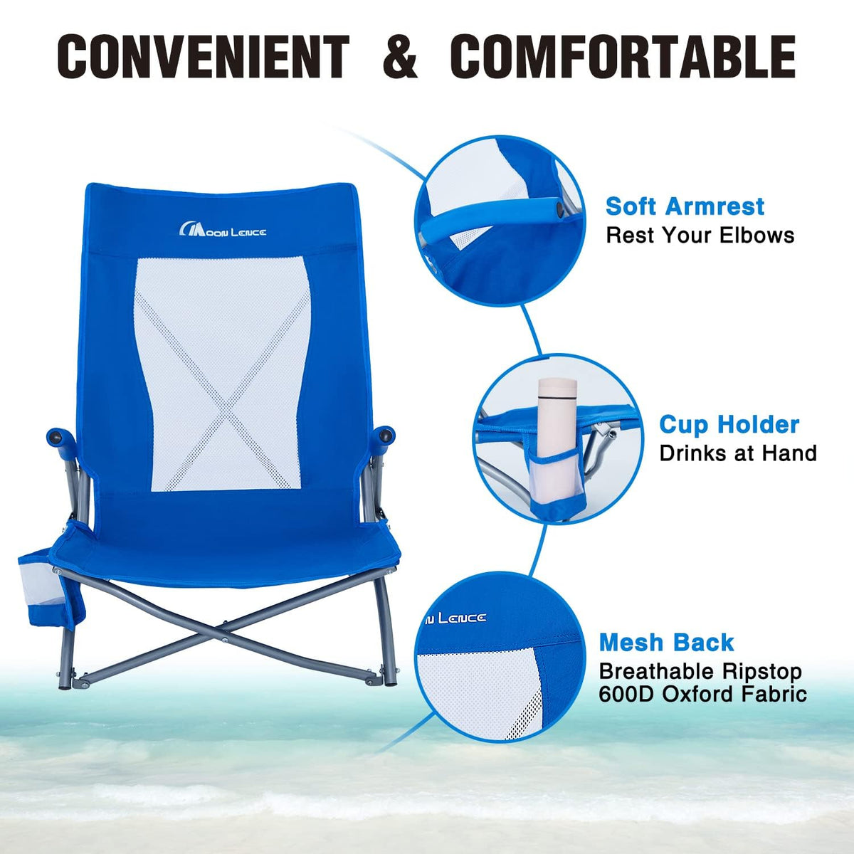 2 Pack Low Beach Lounge Chair with Cup Holder & Carry Bag F187050