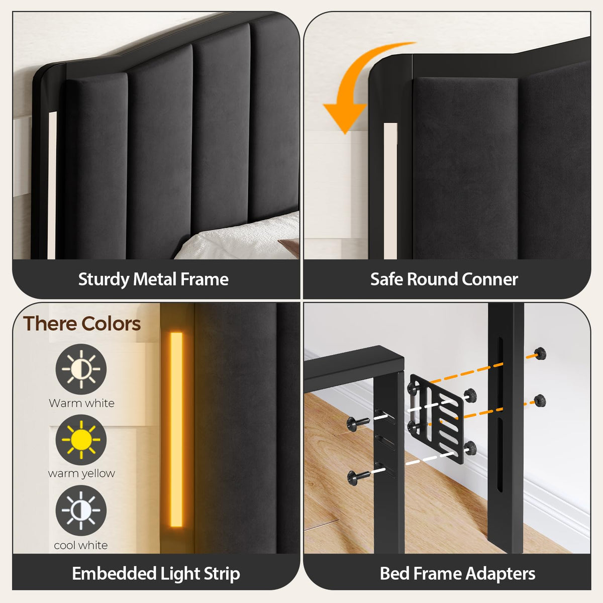 Upholstered Tufting Headboard Queen Size with Lights N38877