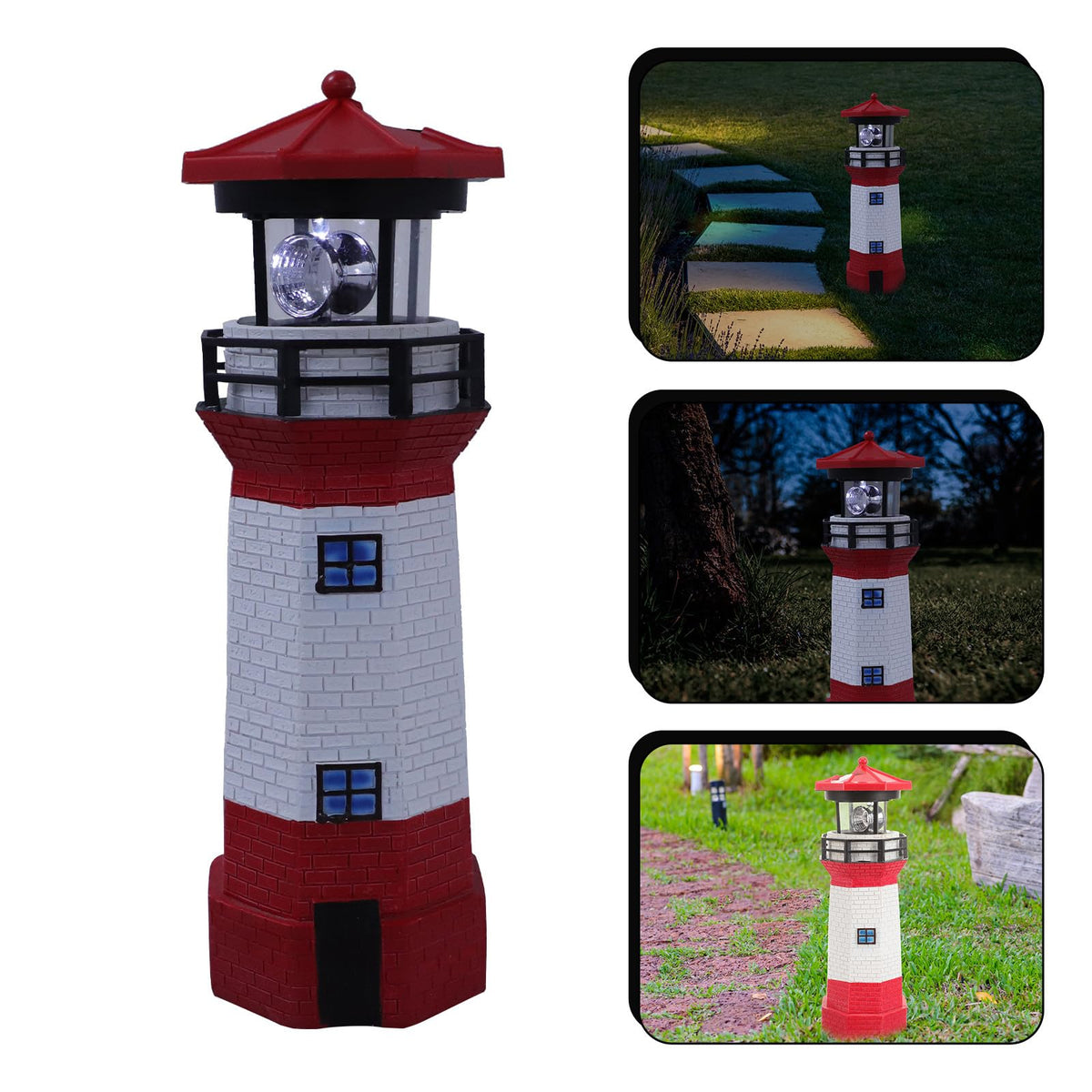 Rotating LED Lighthouse Resin Garden Lamp E658
