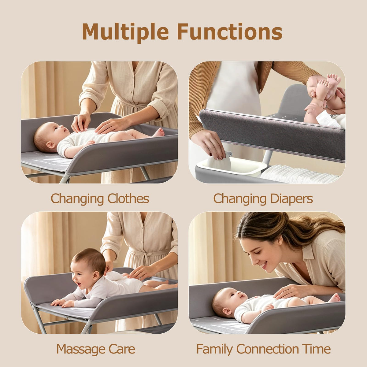 Baby Changing Table with Wheels, Portable Adjustable Folding Diaper Station with Storage E70553