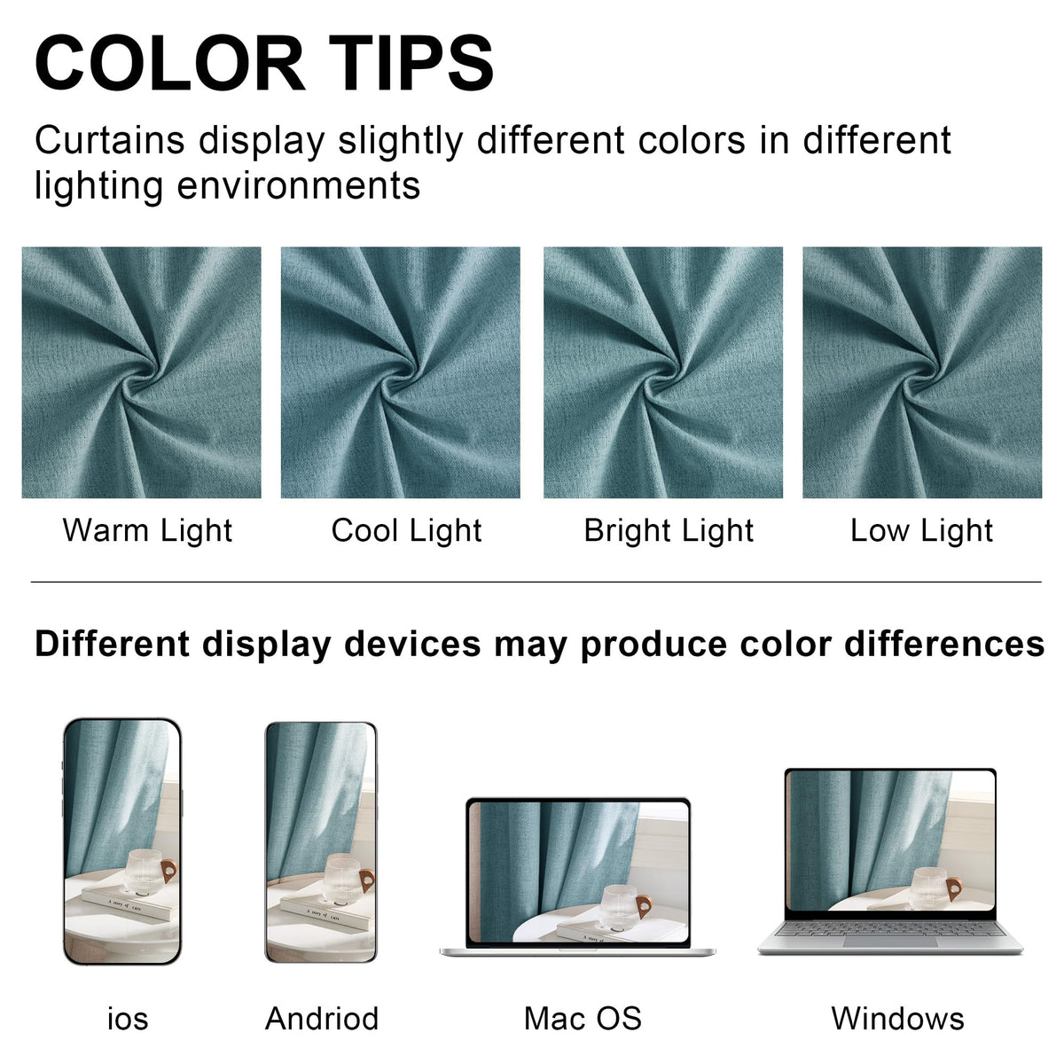 Teal Natural Linen Blackout Curtains 84 inch 2 Panels Set D946503