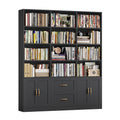 Black Tall Bookshelf with Storage Drawers & Doors E809