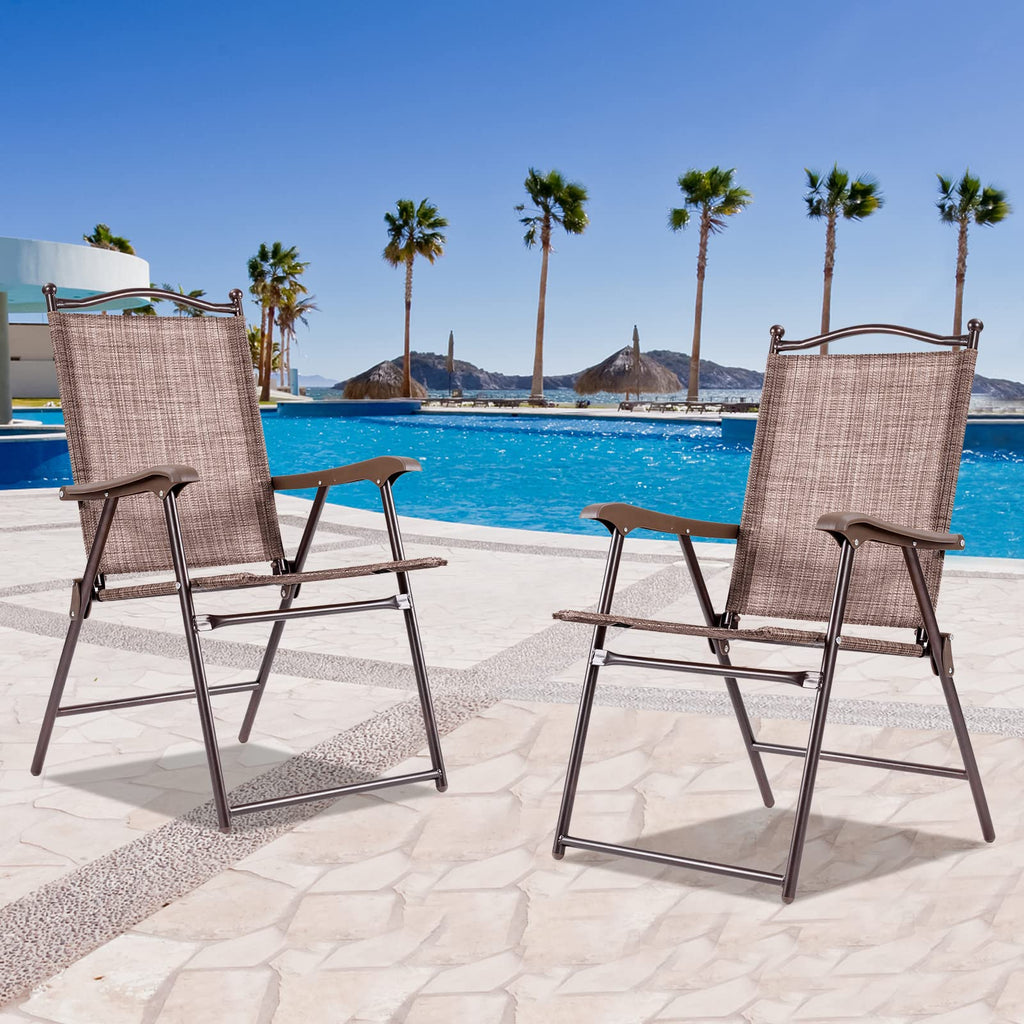 Set of 2 Brown Folding Patio Dining Chairs with Armrests D568