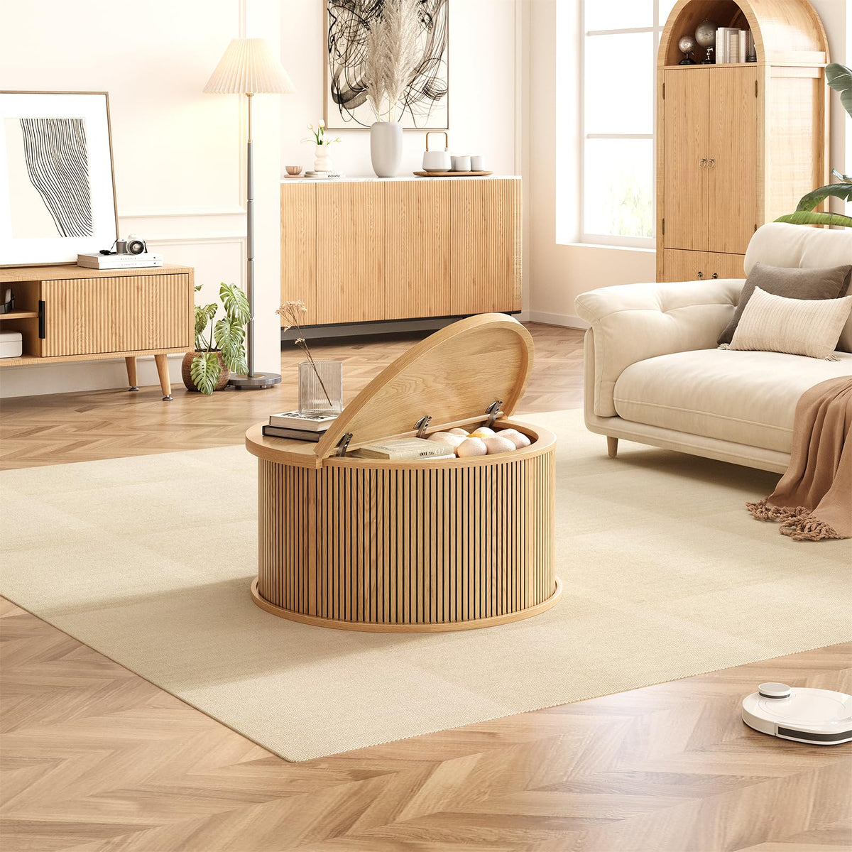 Round Lift Top Coffee Table with Storage T36057