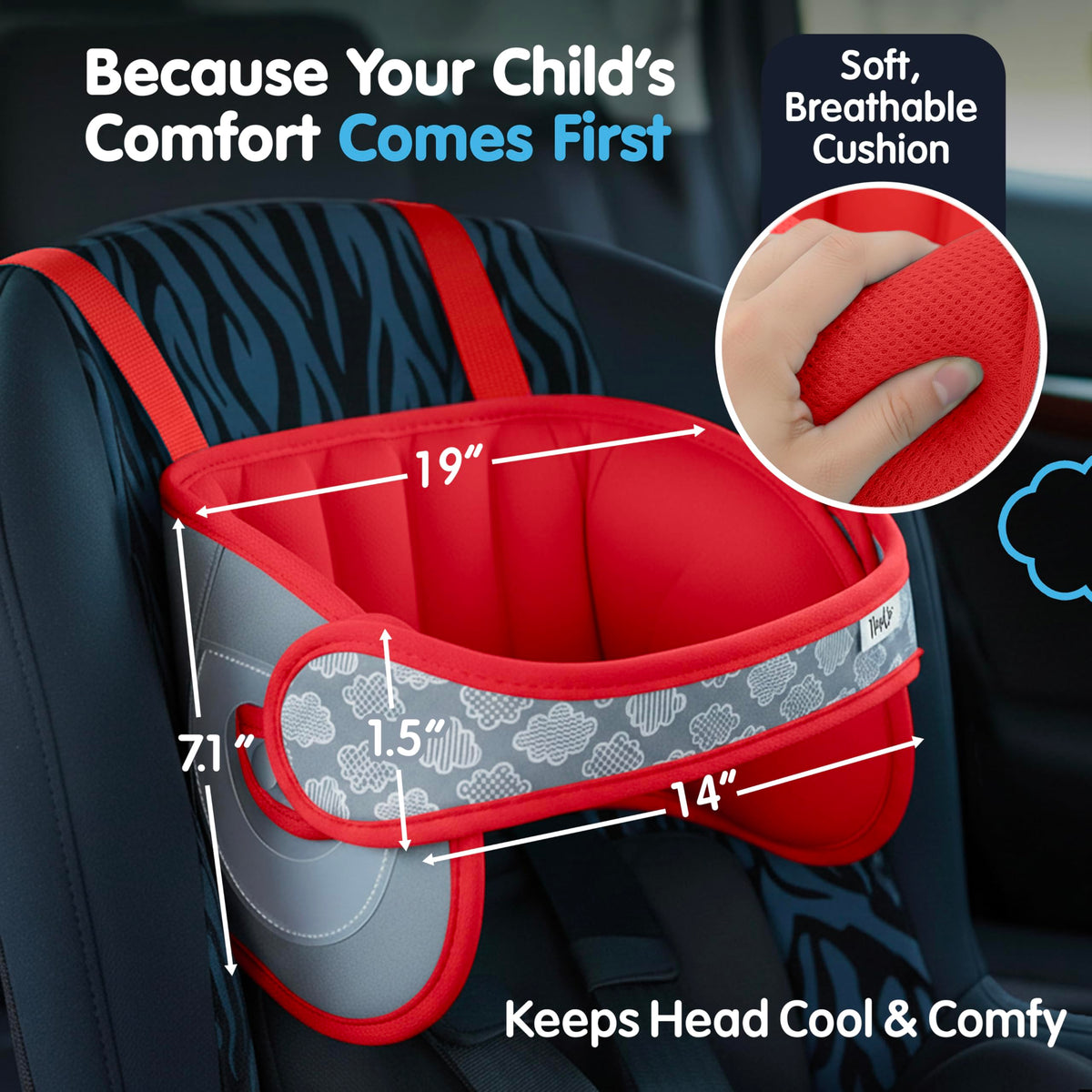 Car Seat Head Support for Toddler Red E1459