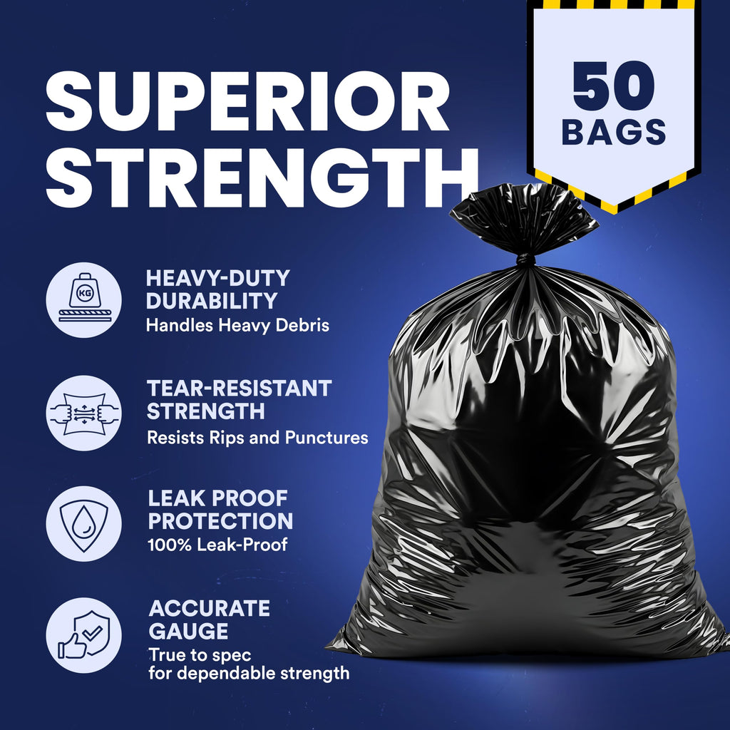33 Gallon 3.0 Mil Black Heavy Duty Trash Bags 50 Count Z5708