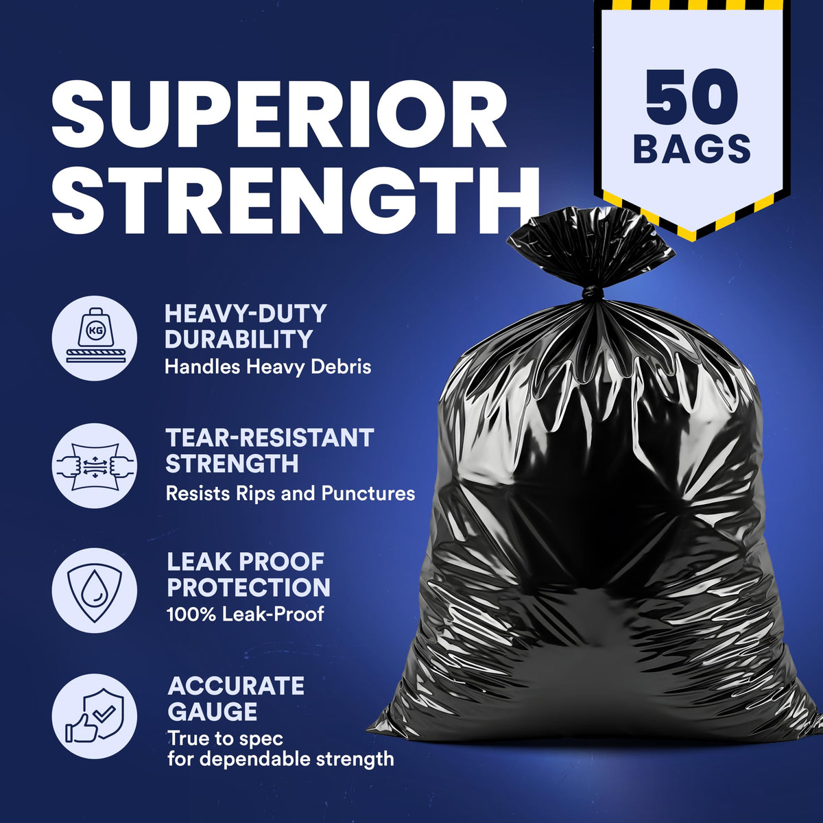 33 Gallon 3.0 Mil Black Heavy Duty Trash Bags 50 Count Z5708