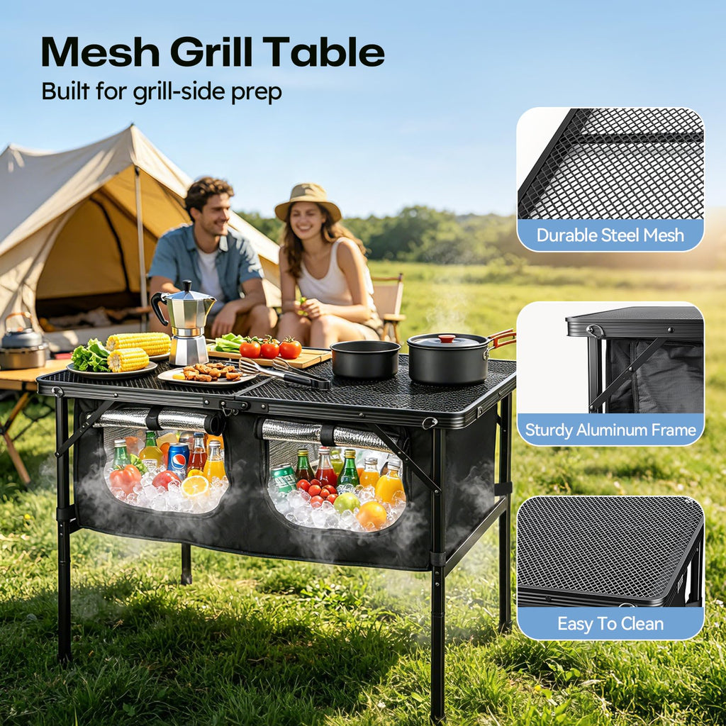 Folding Camping Table with Storage and Cooler Bag W9103