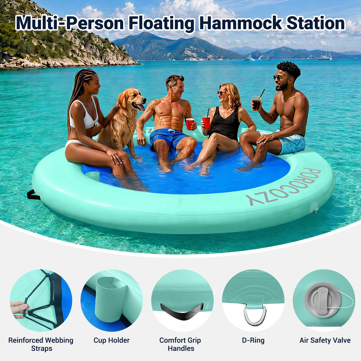 Inflatable Water Hammock with Cup Holders W2933